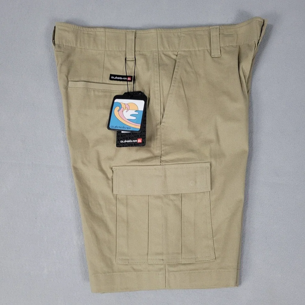 Quiksilver‎ Cargo Shorts Mens Size 30 Beige Khaki Twill Snap Buttons 8.5